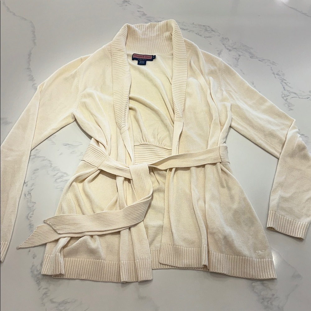 VINEYARD VINES~SIZE XL~SHAWL COLLARED LONG SWEATER WITH BELT~IVORY CHILLY DAY~ - Picture 6 of 16